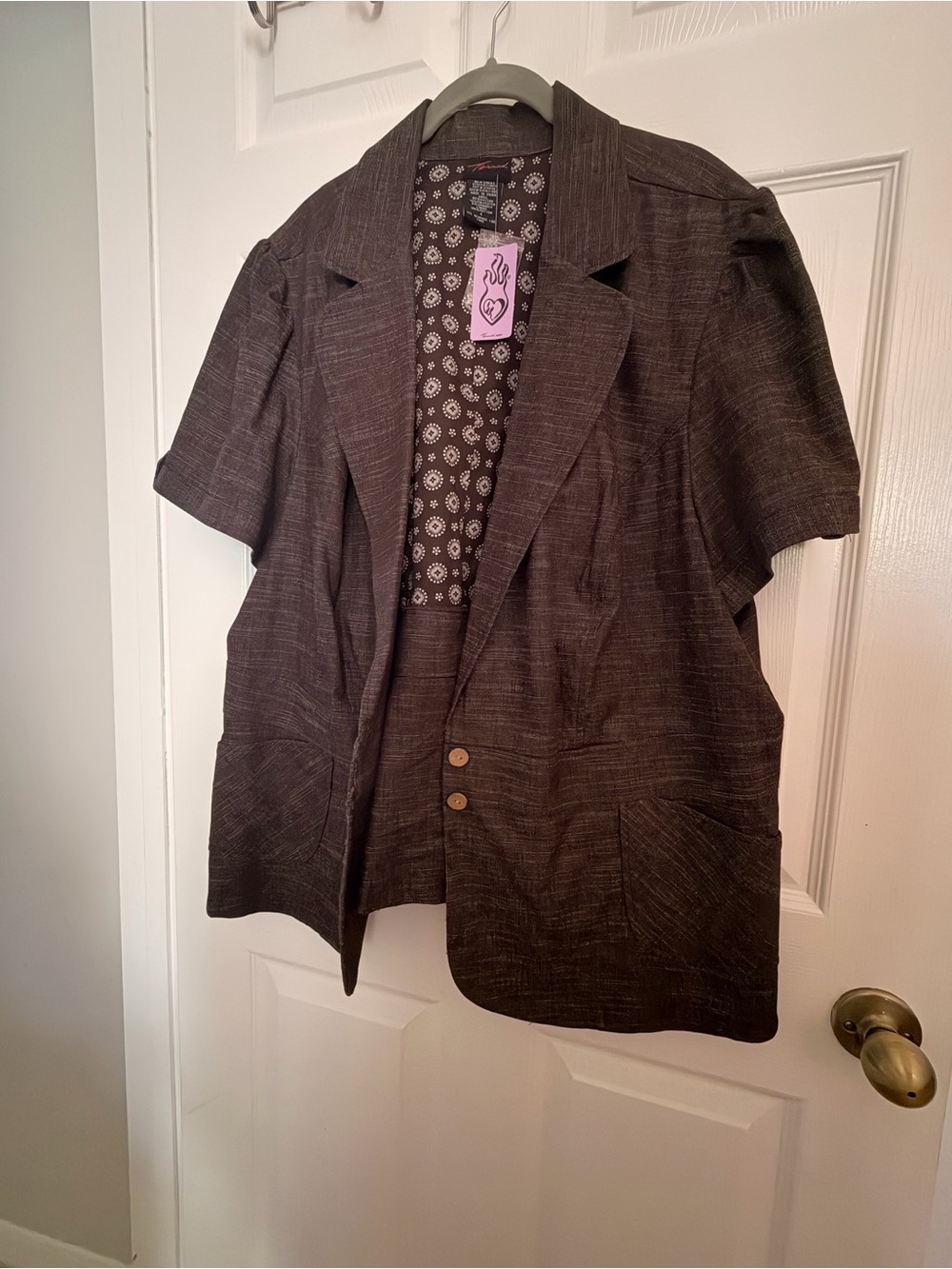Torrid Brown Short-Sleeve Jacket with Printed Lining
